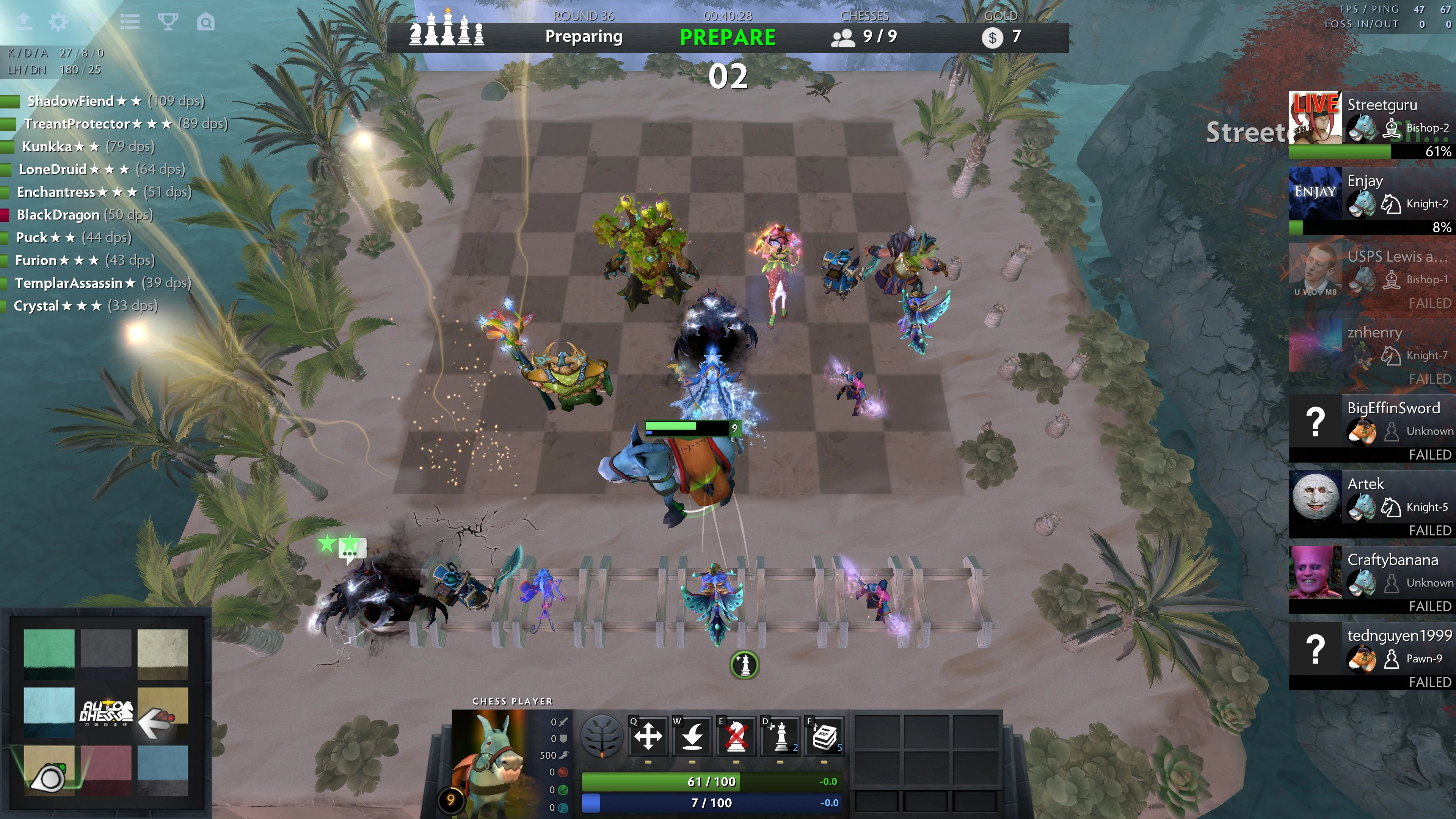 Игровое поле Dota Auto Chess: герои расставлены на «шахматной» доске